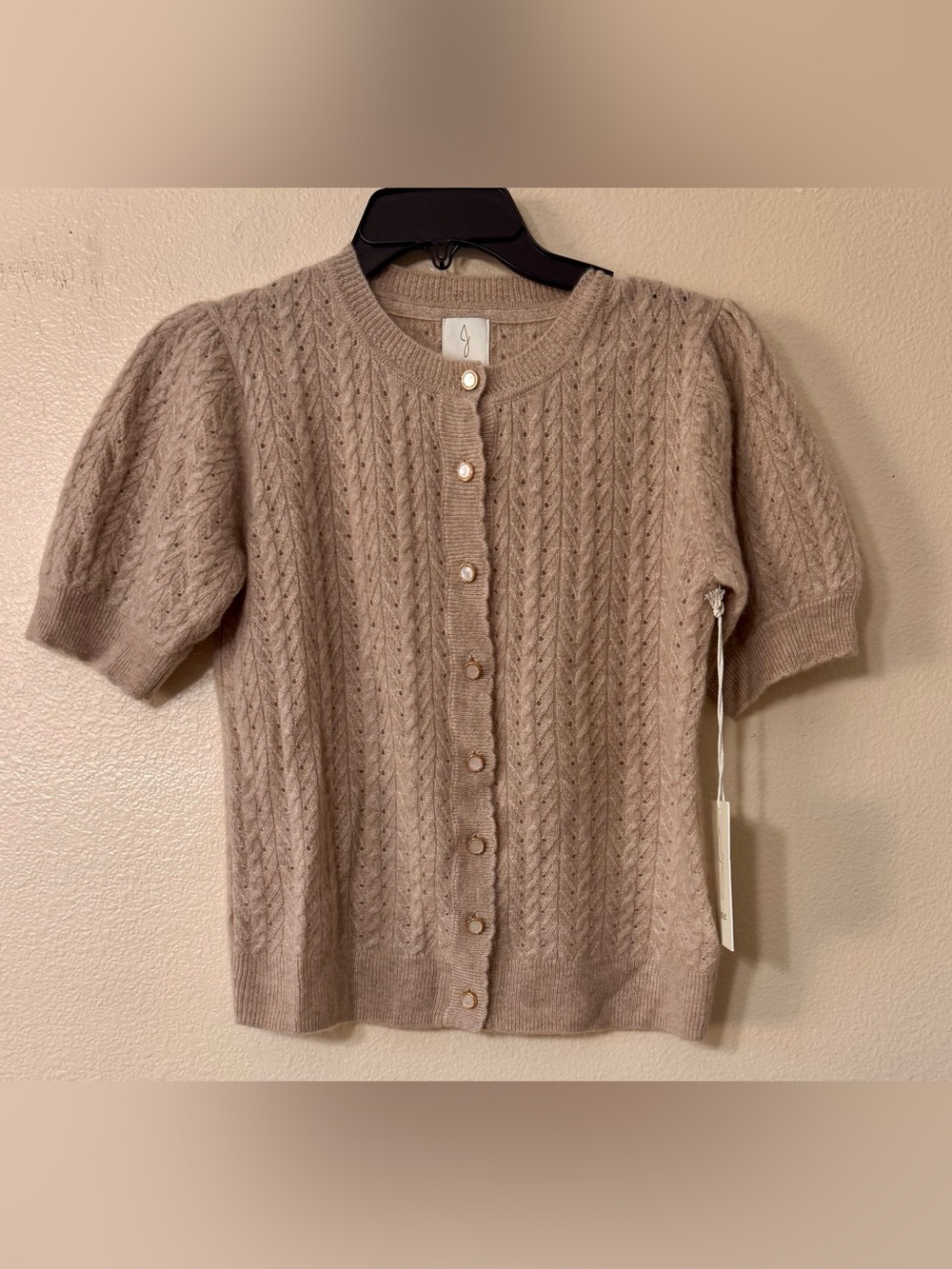 Joie 100% Cashmere Pointelle Cable Knit Cardigan Pearl Buttons S NWT - Picture 2 of 8